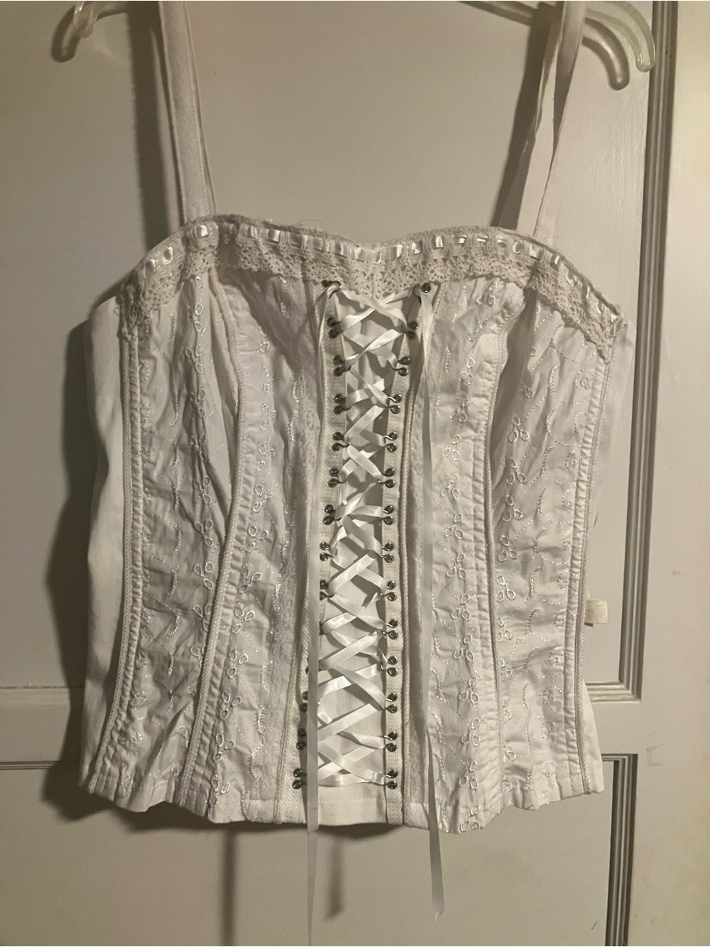Tripp NYC White Lace-Up Corset Camisole top, Size 0 (Fits like L)